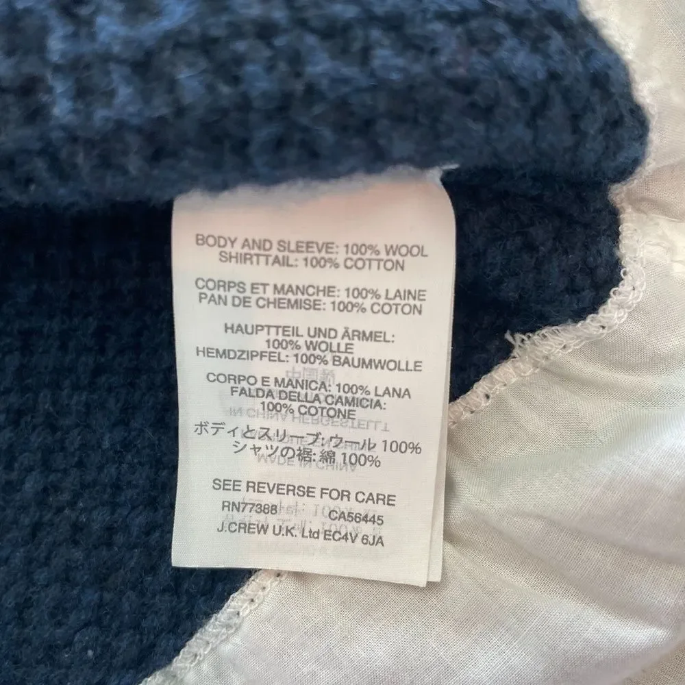 J.Crew Womens Sweater Wool Crewneck Layered Blue White Waffle Knit Solid XS